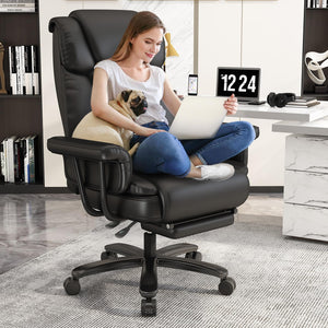 Big & Tall Reclining Office Chair with Footrest, Wide Seat, High Back, Criss Cross Wheels