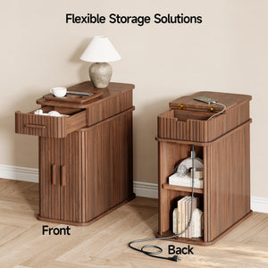 Fluted End Table with Charging Station and Storage