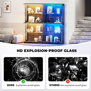 4-Tier Glass Display Cabinet with LED Lighting & Human Sensor