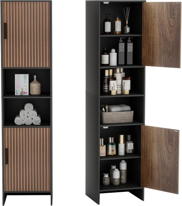 Tall Narrow Storage Cabinet with Lights & Adjustable Shelves