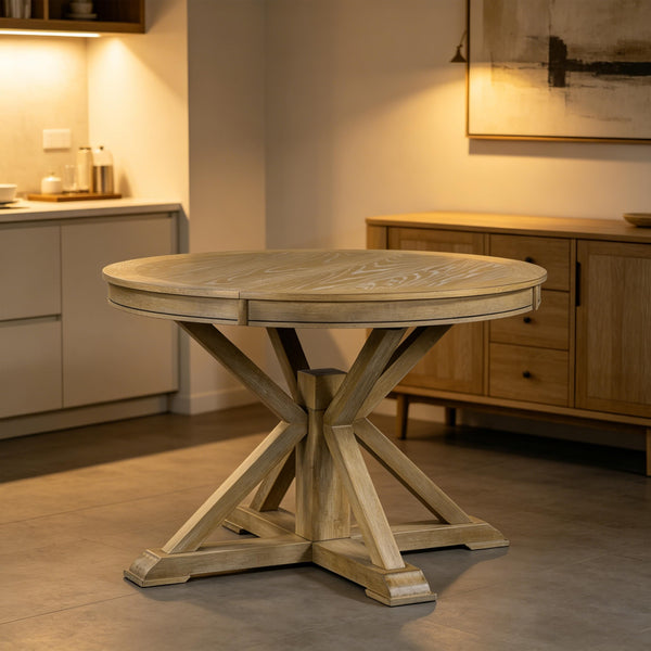 Round Extendable Dining Table with Butterfly Leaf