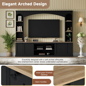 Arched Entertainment Center TV Stand with Bookshelf – Fits TVs up to 70"