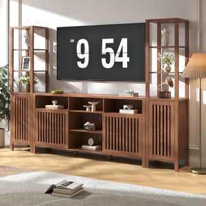 Farmhouse TV Stand with Bookshelves & Storage Cabinet