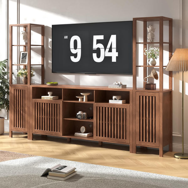 Farmhouse TV Stand with Bookshelves & Storage Cabinet