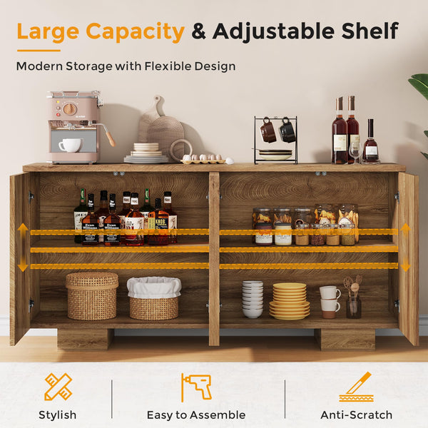 Farmhouse Sideboard Buffet Cabinet with 4 Doors & Adjustable Shelves