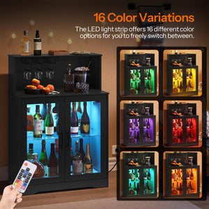 Wine Bar Cabinet with LED Light & Power Outlets