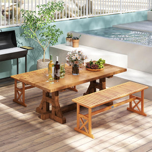Acacia Wood Outdoor Bench – Slatted Seat, 800 lbs Capacity