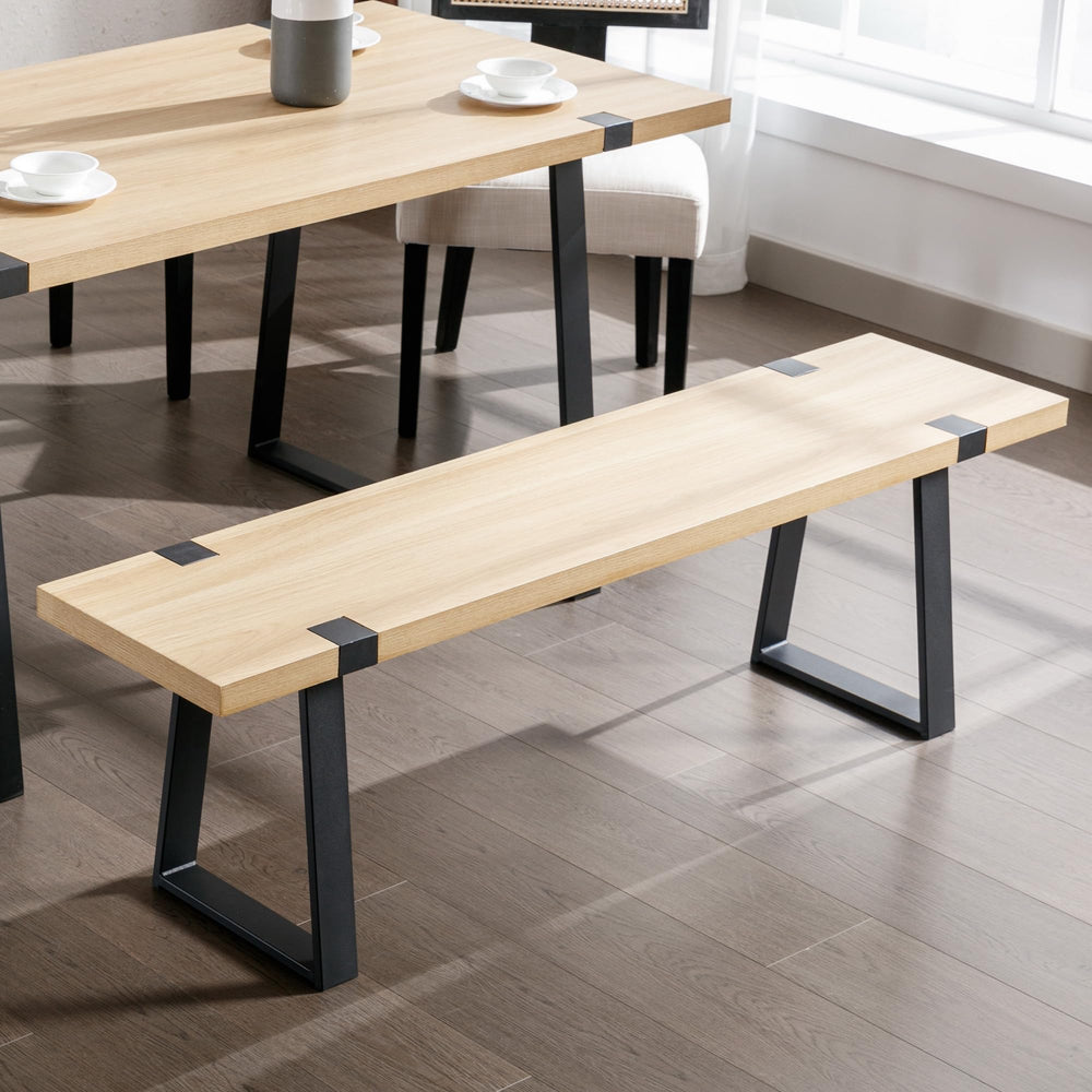 60-Inch Industrial Wooden Dining Bench with Metal Legs