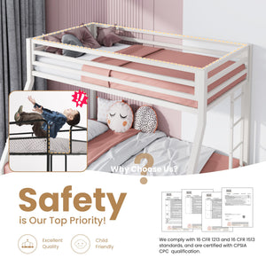 Twin Over Full Metal Bunk Bed with Ladder and Guardrail