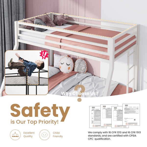 Twin Over Full Metal Bunk Bed with Ladder and Guardrail