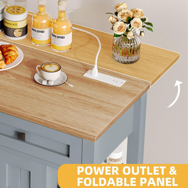 Rolling Kitchen Island with Drop Leaf & Power Outlet