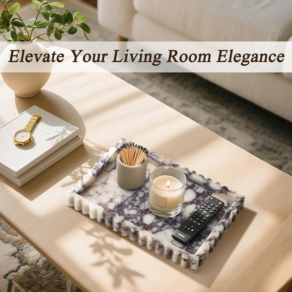 Natural Marble Decorative Tray with Fluted Edge