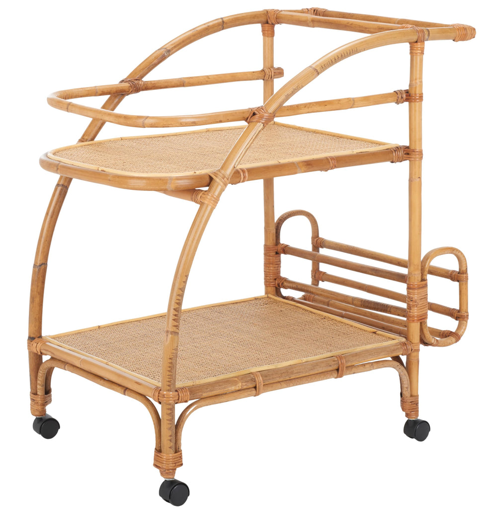 2-Tier Rattan Bar Cart with Wheels