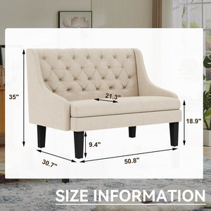 Mid-Century Modern Settee Bench with Tufted Back & Wood Legs