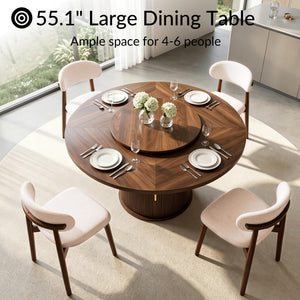 Kaelothaven 55.1 Inch Round Dining Table for 4-6, Modern Kitchen Table with Storage, Circle Dining Room Table with Wooden Pedestal Base for Living Room, Dining Room & Kitchen, Walnut