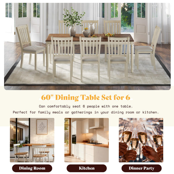 Farmhouse Solid Wood Dining Table Set with 8 Upholstered Chairs