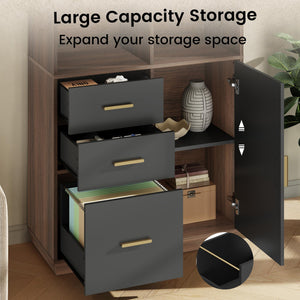 Tall Bookcase with Drawers, Doors & Open Shelves