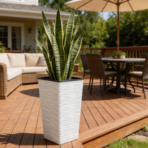 22-Inch Tall Square Tapered Plastic Planter with Inner Pot, 2-Pack