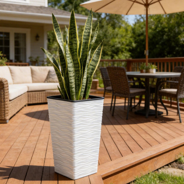 22-Inch Tall Square Tapered Plastic Planter with Inner Pot, 2-Pack