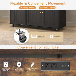 60" Kitchen Island Cart with Power Outlet & Drop Leaf