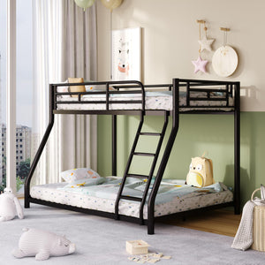 Metal Twin Over Full Bunk Bed with Stairs and Guardrails