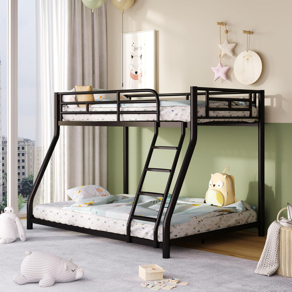 Metal Twin Over Full Bunk Bed with Stairs and Guardrails