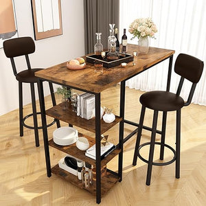 Counter Height Bar Table Set with Storage & Stools