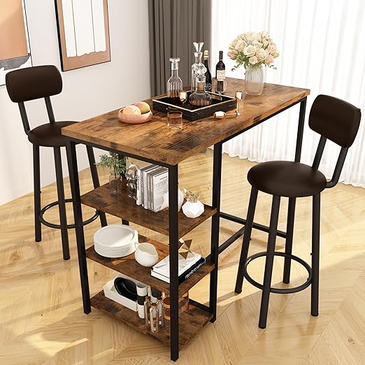 Counter Height Bar Table Set with Storage & Stools