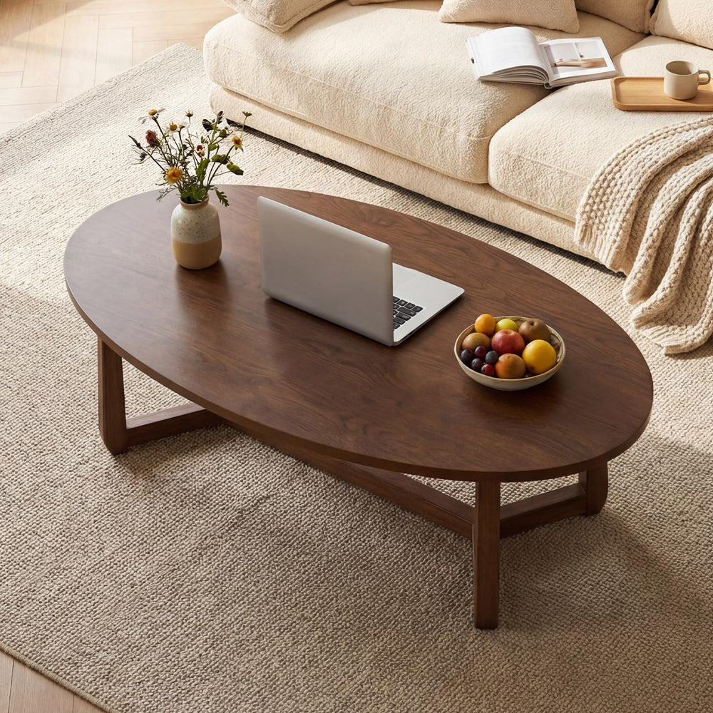 Oval Coffee Table – Low Profile Wood Accent Table