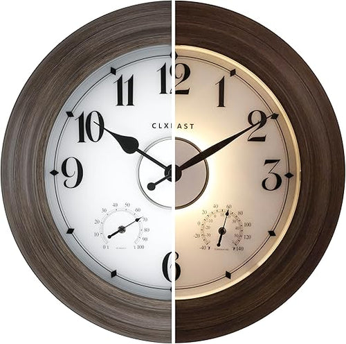 24 Inch Illuminated Outdoor Wall Clock with Temperature & Humidity Display