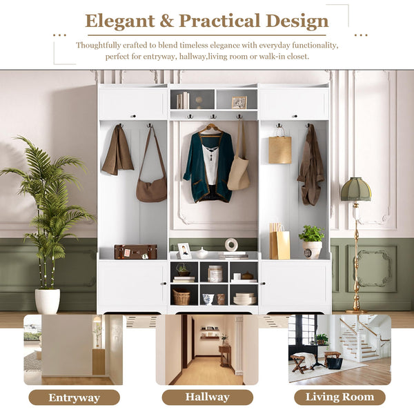 4-in-1 Hall Tree with Shoe Storage, Entryway Bench, Coat Rack & Adjustable Shelves