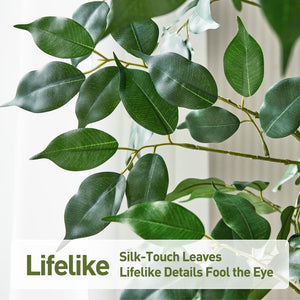 Tall Artificial Ficus Tree with Planter – Silk Leaves Indoor Faux Plant