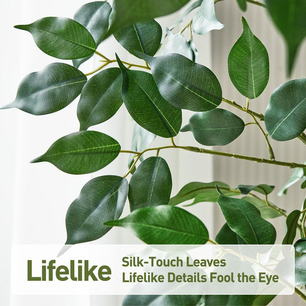 Tall Artificial Ficus Tree with Planter – Silk Leaves Indoor Faux Plant
