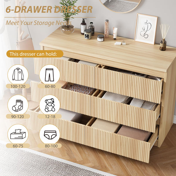 6-Drawer Fluted Dresser with Smooth-Glide Drawers