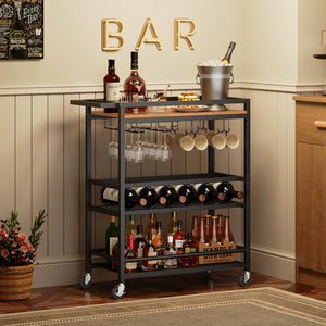 3-Tier Rolling Bar Cart with Wine Rack