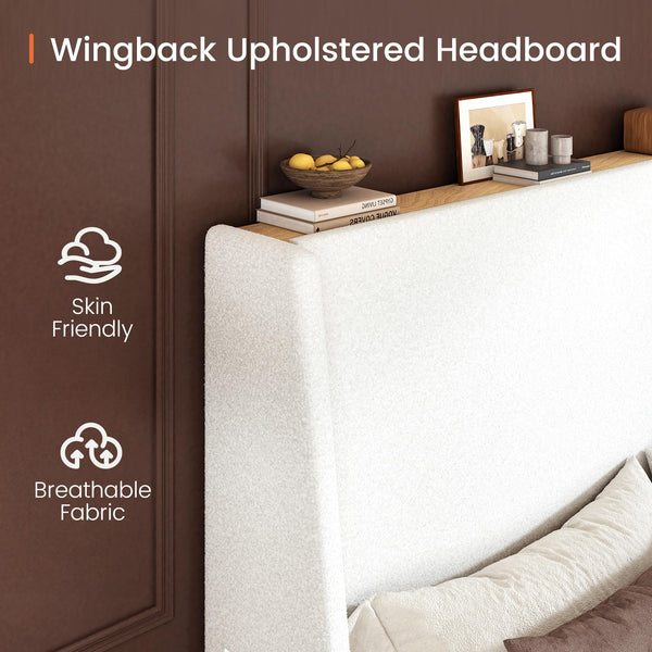 Queen Wingback Upholstered Platform Bed Frame