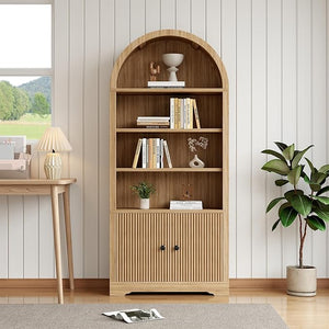 6-Tier Arched Bookcase with Storage Cabinet