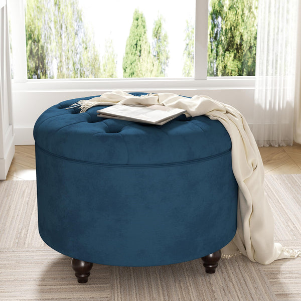 24-Inch Round Tufted Storage Ottoman