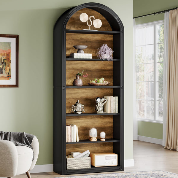 6-Tier Arched Bookcase with Storage Shelves