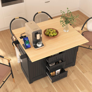 Rolling Kitchen Island with Drop Leaf Countertop & Power Outlets