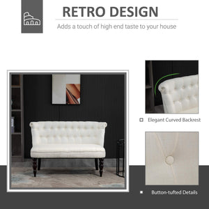 Button-Tufted Armless Loveseat – Cream White