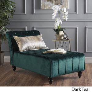 Tufted Velvet Chaise Lounge with Scrolled Backrest – Dark Teal