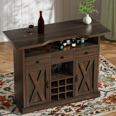 52-Inch Farmhouse Bar Cabinet with Wine Rack & Storage