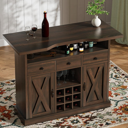52-Inch Farmhouse Bar Cabinet with Wine Rack & Storage