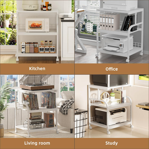 3-Tier Rolling Printer Stand with Storage Shelves