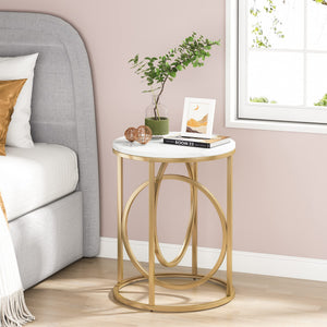 Round End Table with Gold O-Shaped Base