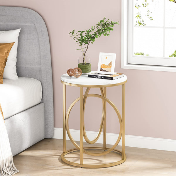 Round End Table with Gold O-Shaped Base