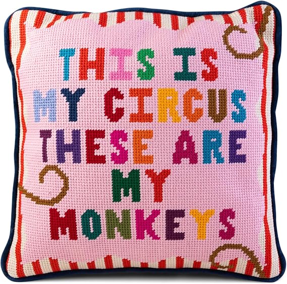 Needlepoint Decorative Throw Pillow – Wool Embroidered Accent, 10" x 14"