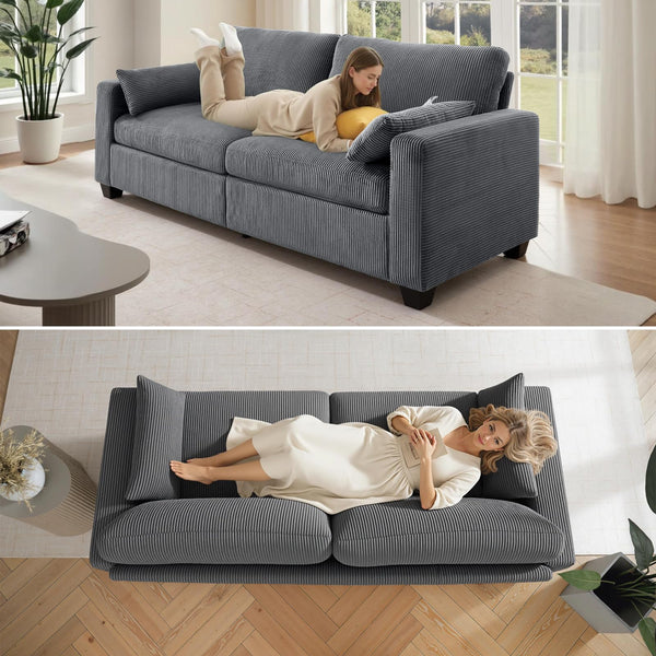 Modern Corduroy Loveseat Sofa with Removable Cover & Spring Cushions