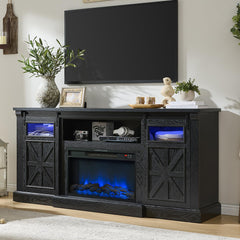 70" Fireplace TV Stand with LED Lights & Sliding Barn Door